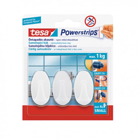 Carlige adezive Tesa Powerstrips ,ovale, albe, 3 buc/set