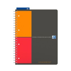 Caiet cu spirala A4+, OXFORD International Managerbook, 80 file-90g/mp, 4 perf., coperta PP-dictando