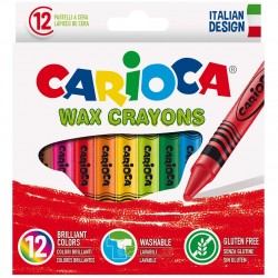 Creioane cerate rotunde, lavabile, 12 culori/cutie, CARIOCA Wax Crayons