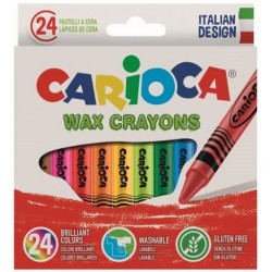 Creioane cerate rotunde, lavabile, 24 culori/cutie, CARIOCA Wax Crayons