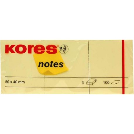 Notite autoautoadezive Kores, 50 x 40 mm, 100 file, 3 bucati/set, galben