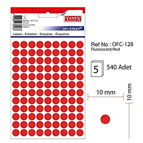 Etichete autoadezive color, D10 mm, 1080 buc/set, TANEX - rosu
