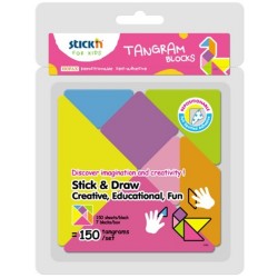 Figuri geometrice autoadezive, 150buc/block, 7 blocks/blister, Stick"n Tangram-culori si marimi diferite