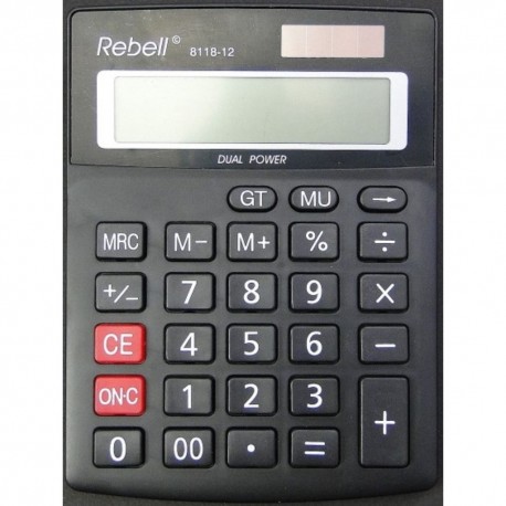 Calculator de birou, 12 digits, 137 x 104 x 23 mm, dual power, Rebell 8118-12 - negru