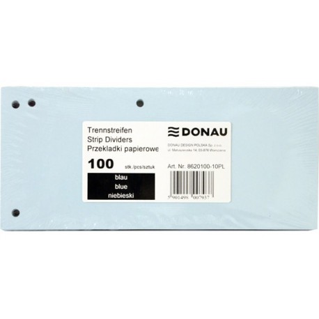 Separatoare carton pentru biblioraft, 190 g/mp, 105 x 235mm, 100/set, DONAU Duo - albastru