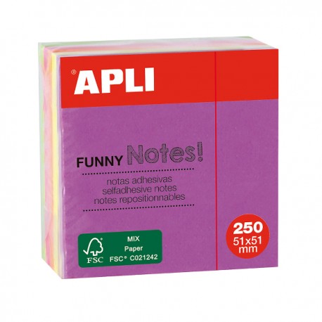 Cub notite adezive Apli, 51x51mm, 250 file, 4 culori neon Cub notite adezive Apli, 51x51mm, 250 file, 4 culori neon