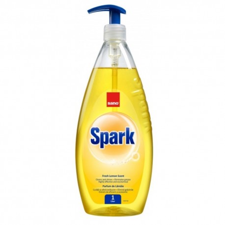 Detergent lichid pentru degresarea vaselor,1 litru, SANO Spark - cu miros de lamaie Detergent lichid pentru degresarea vaselor,1 litru, SANO Spark - cu miros de lamaie