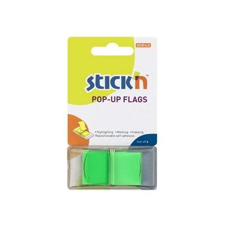 Film index autoadeziv 45 x 25mm, 50 file/set, cu dispenser, Stick"n Pop-up - verde