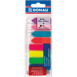 Index autoadeziv din plastic, Donau, 12x45mm, 8 culori, 25 file/culoare, atasate de rigla 12cm