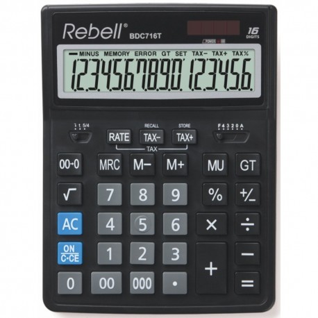 Calculator de birou, 16 digits, 206 x 155 x 35 mm, dual power, Rebell BDC 716M - negru Calculator de birou, 16 digits, 206 x 155 x 35 mm, dual power, Rebell BDC 716M - negru