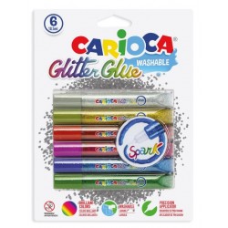 Lipici Glitter, lavabil, 6 culori/blister, CARIOCA Glitter Glue Spark