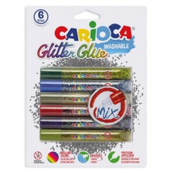 Lipici Glitter, lavabil, 6 culori/blister, CARIOCA Glitter Glue Mix