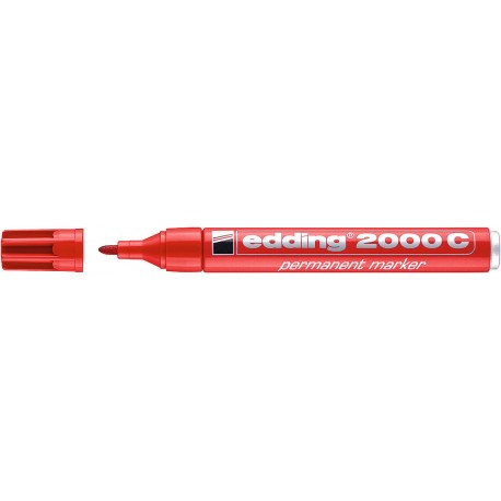 Marker permanent Edding 2000C, corp metalic, varf rotund, 1.5-3 mm, rosu