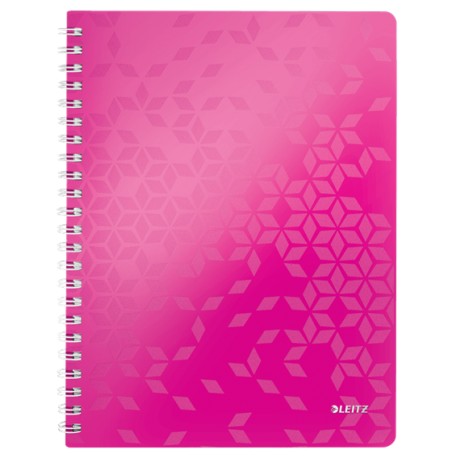 Caiet de birou LEITZ Wow, PP, A4, cu spira, matematica - roz metalizat