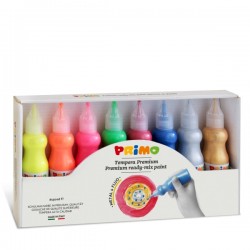 Tempera cu mecanism control debit Morocolor, 4 culori fluorescente si 4 culori metalice