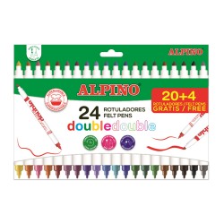Carioca lavabila, 24 culori/cutie, vaft 2mm/4.5mm, ALPINO Double Double - culori clasice