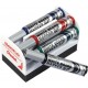Set Maxiflo pentru tabla, format din 4 markere (negru, rosu, albastru, verde) si burete magnetic