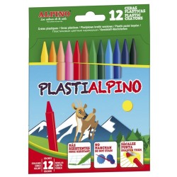 Creioane cerate din plastic, cutie carton, 12 culori/cutie, Plasti ALPINO