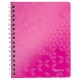 Caiet de birou LEITZ WOW, PP, A5, 80 coli, cu spira, matematica, roz