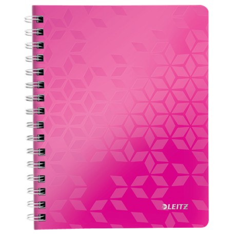 Caiet de birou LEITZ WOW, PP, A5, 80 coli, cu spira, matematica, roz