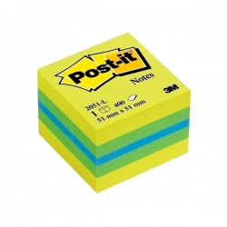 Minicub notite autoadezive Post-it, 51 x 51 mm, 400 file, galben/verde