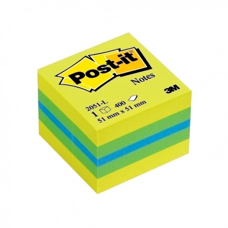 Minicub notite autoadezive Post-it, 51 x 51 mm, 400 file, galben/verde