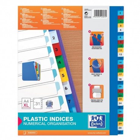 Index plastic color numeric 1-31, A4 XL, 120 microni, OXFORD