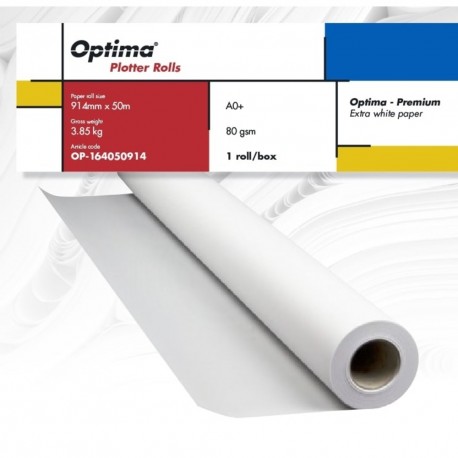 Rola plotter A0+, 80gr, 914mm x 50m, Optima - Premium