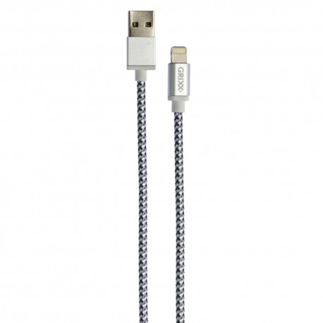 Cablu date GRIXX - 8-pin to USB Apple MFI License, impletit, lungime 3m - gri/alb