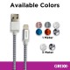 Cablu date GRIXX - 8-pin to USB Apple MFI License, impletit, lungime 3m - gri/alb