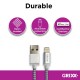 Cablu date GRIXX - 8-pin to USB Apple MFI License, impletit, lungime 3m - gri/alb