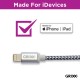 Cablu date GRIXX - 8-pin to USB Apple MFI License, impletit, lungime 3m - gri/alb