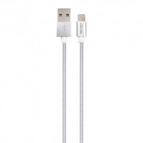 Cablu date GRIXX Optimum - 8-pin to USB Apple MFI License, impletit, lungime 1m - alb