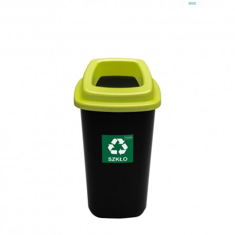 Cos plastic reciclare selectiva, capacitate 28l, PLAFOR Sort - negru cu capac verde - sticla