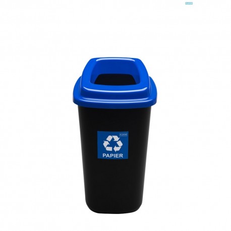 Cos plastic reciclare selectiva, capacitate 28l, PLAFOR Sort - negru cu capac albastru - hartie