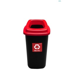 Cos plastic reciclare selectiva, capacitate 28l, PLAFOR Sort - negru cu capac rosu - metal