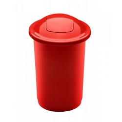 Cos plastic reciclare selectiva, capacitate 50l, PLAFOR Top - rosu cu capac rosu - metal