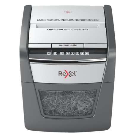 Distrugator documente automat REXEL OPTIMUM 45X, P4, cross-cut (confeti), 45 coli, cos 20l, negru-gri
