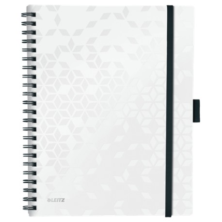 Caiet de birou LEITZ WOW Be Mobile, PP, A4, 80 coli, cu spira, dictando, alb