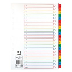 Index carton alb Mylar alfabetic A-Z, margine PP color, A4, 170g/mp, Q-Connect