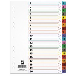 Index carton alb Mylar numeric 1-20, margine PP color, A4, 170g/mp, Q-Connect