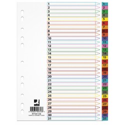 Index carton alb Mylar numeric 1-31, margine PP color, A4, 170g/mp, Q-Connect