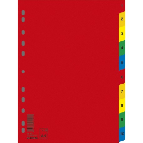 Index plastic color, numeric 1-10, extra wide, A4+, 120 microni, DONAU