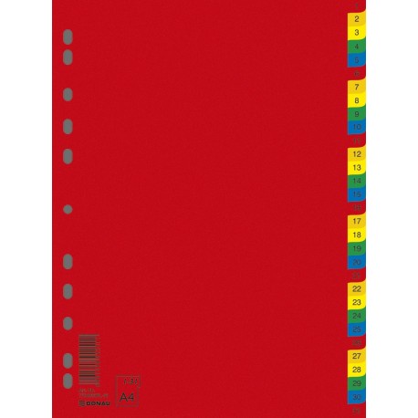 Index plastic color, numeric 1-31, extra wide, A4+, 120 microni, DONAU