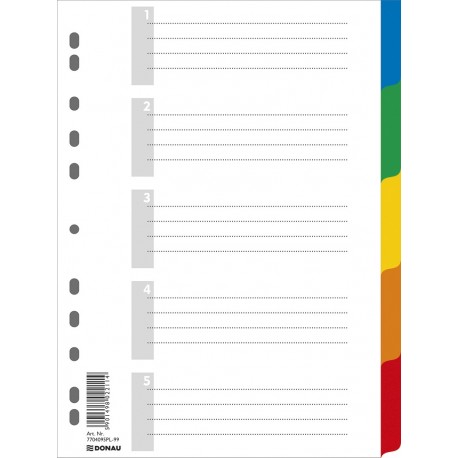 Separatoare plastic color, A4, 120 microni, 5 culori/set, DONAU