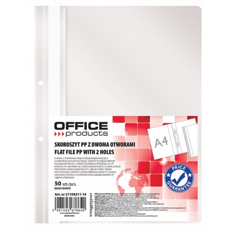 Dosar plastic PP cu sina, cu gauri, grosime 100/170microni, 50 buc/set, Office Products - alb Dosar plastic PP cu sina, cu gauri, grosime 100/170microni, 50 buc/set, Office Products - alb