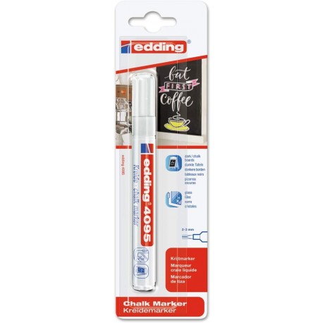 Marker Edding 4095 cu creta lichida, varf 2-3 mm, alb, blister