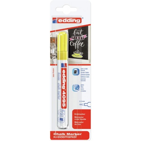 Marker Edding 4095 cu creta lichida, varf 2-3 mm, galben, blister
