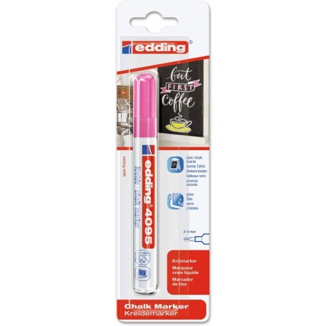 Marker Edding 4095 cu creta lichida, varf 2-3 mm, roz, blister