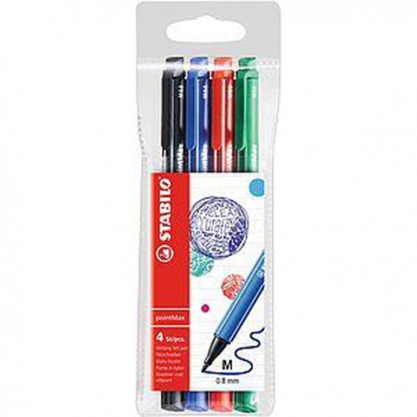 Fineliner Stabilo PointMax, varf 0.8 mm, set 4 culori, blister